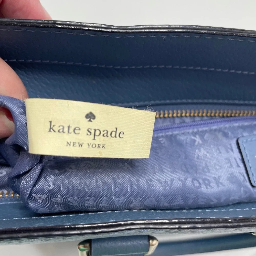 Kate Spade New York Blue Pebbled Leather Satchel Crossbody Bag Gold Hardware